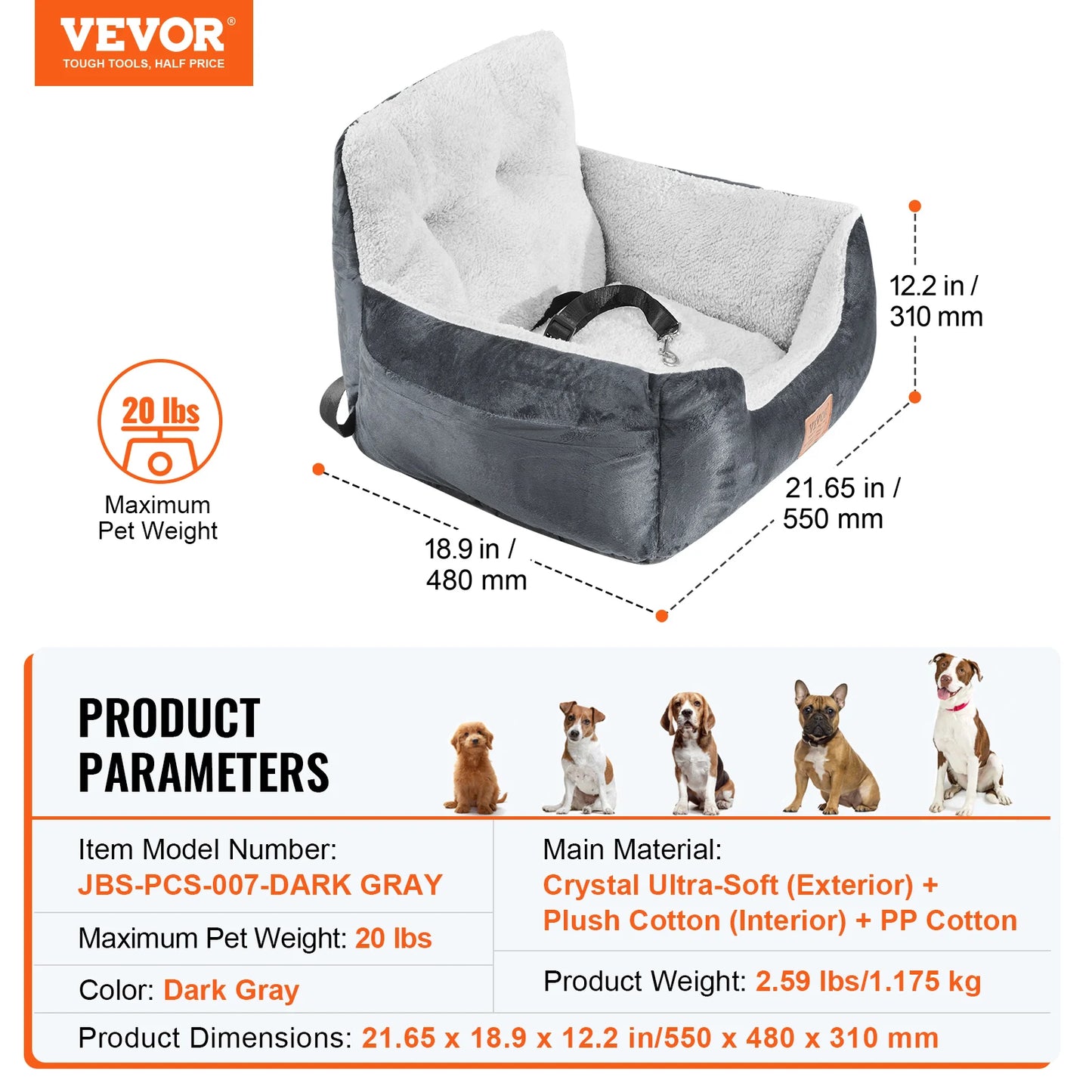 SucceBuy Dog Car Seat Waterproof Booster With ClipOn Leash