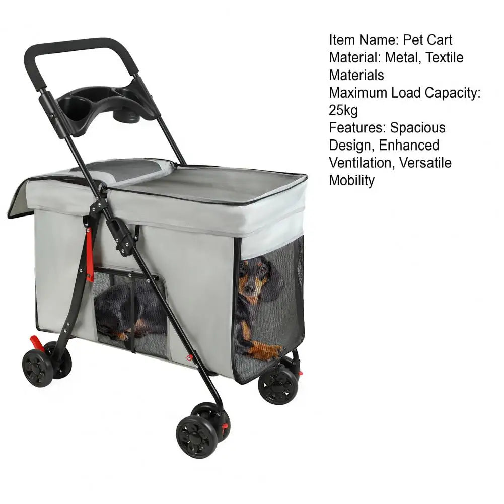 Foldable Dog Stroller With 360 Degree Wheels Five Ventilation Windows
