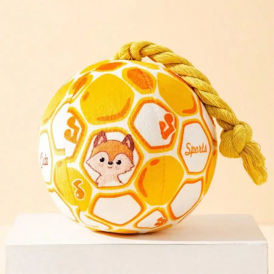 Cartoon Pattern Dog Toy Ball With Rope Squeaky Durable Interactive