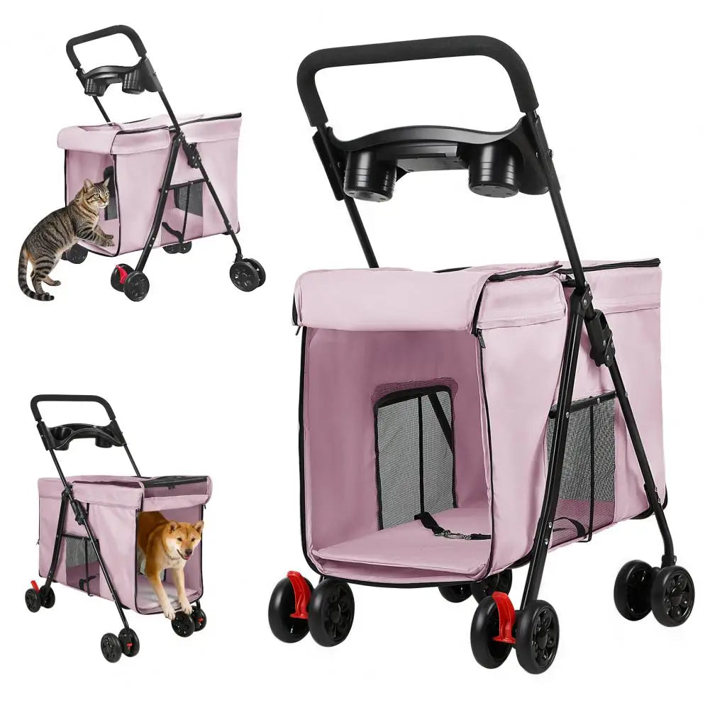 Foldable Dog Stroller With 360 Degree Wheels Five Ventilation Windows