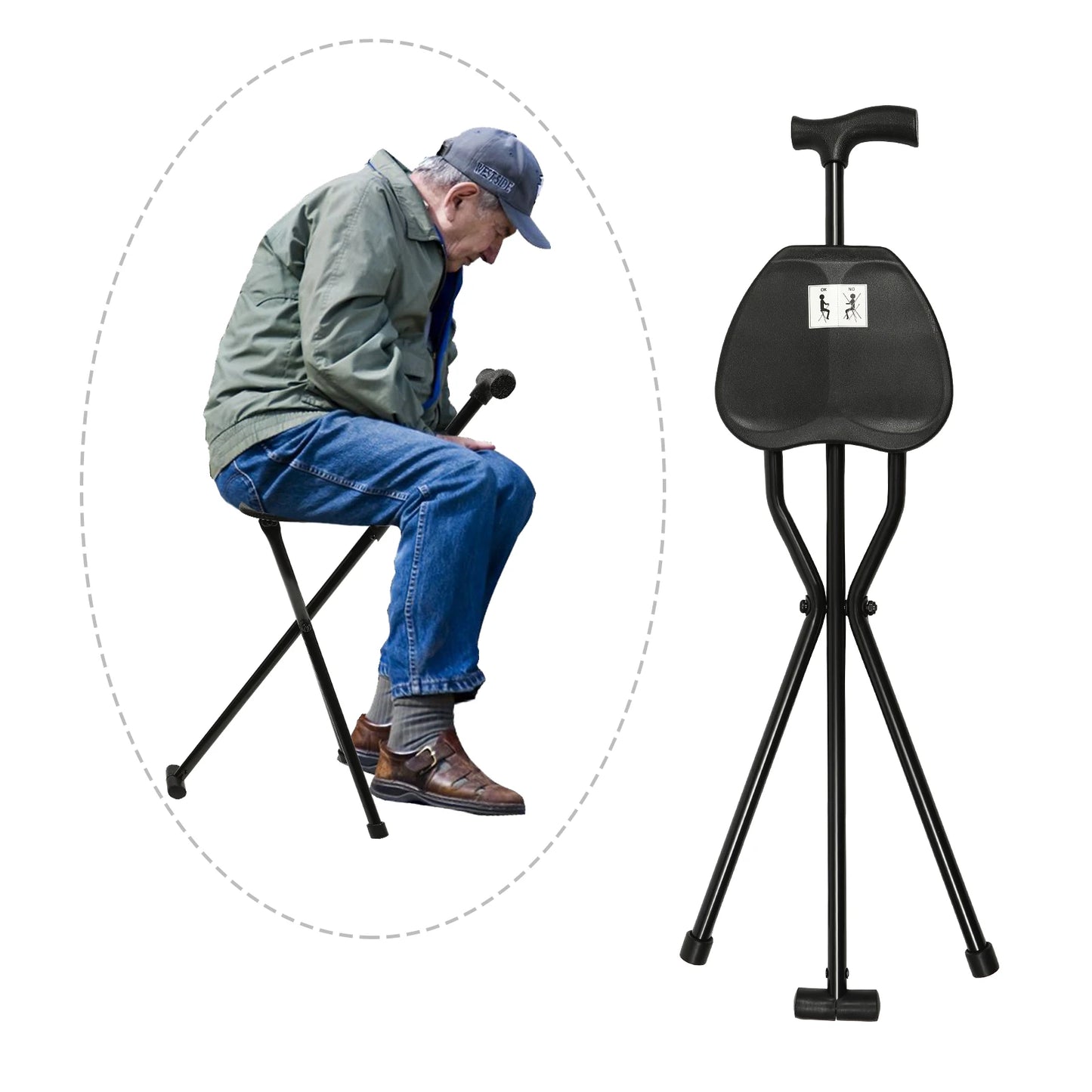Folding Cane With Seat Aluminum Alloy Walking Stick