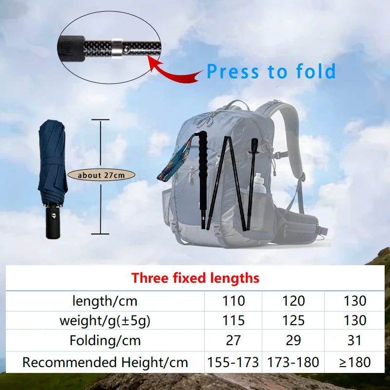 OKHEALING Ultra Light Trekking Poles Folding Carbon Fiber