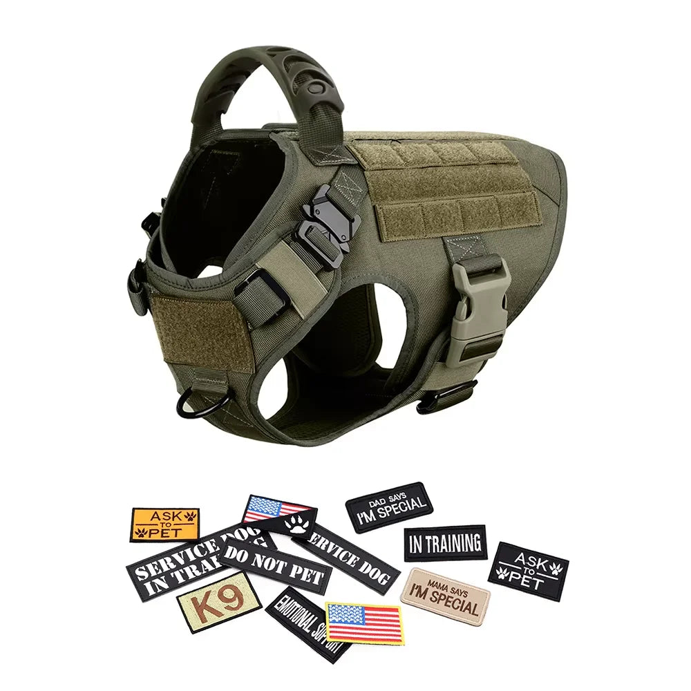 Military Tactical Malinois Harness Vest Set With Leash Patches - Paws and Pro's Outfitters