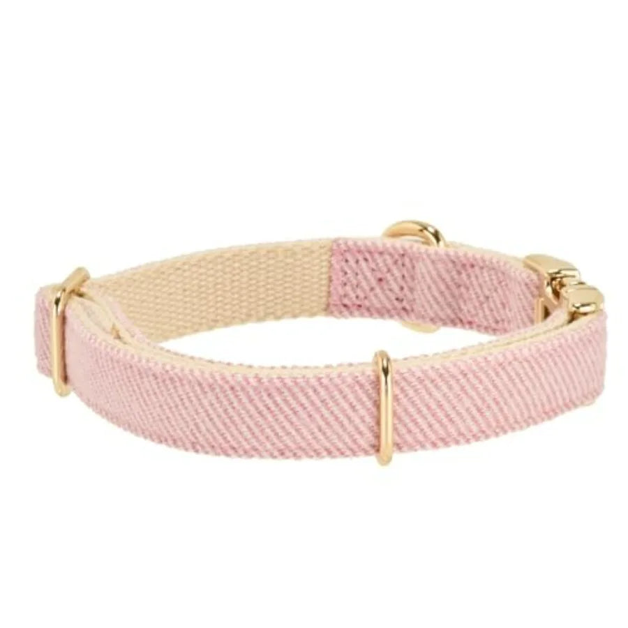 Soft Cotton Tweed Dog Collar And Leash Set Gold Buckle