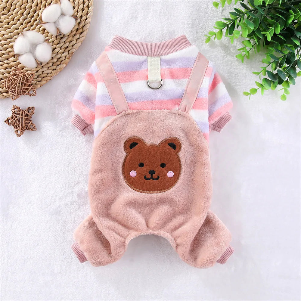 Caiban Autumn Winter Dog Fleece Jumpsuit Coat With Leash Ring