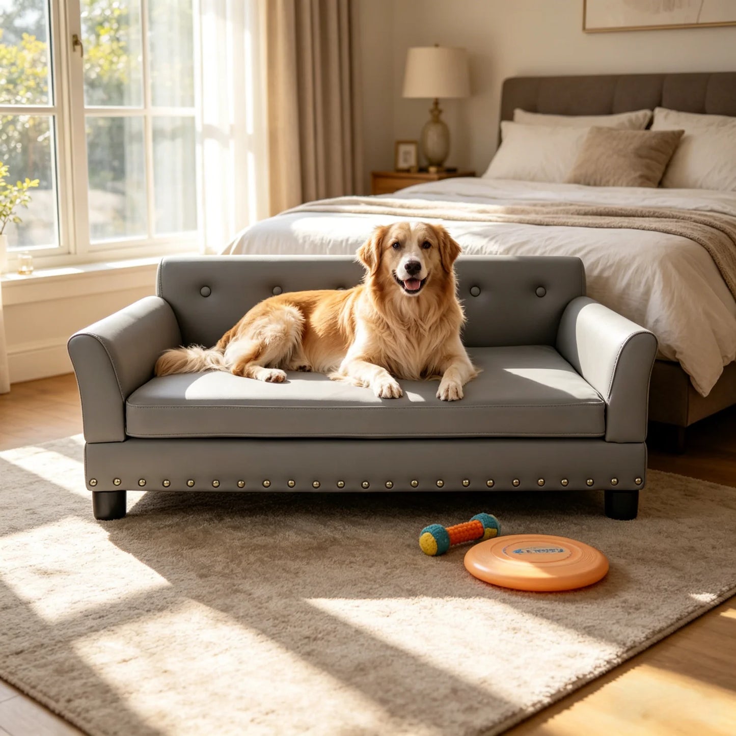 BINGOPAW Elevated Dog Sofa Waterproof Microfiber Leather Removable Cushion