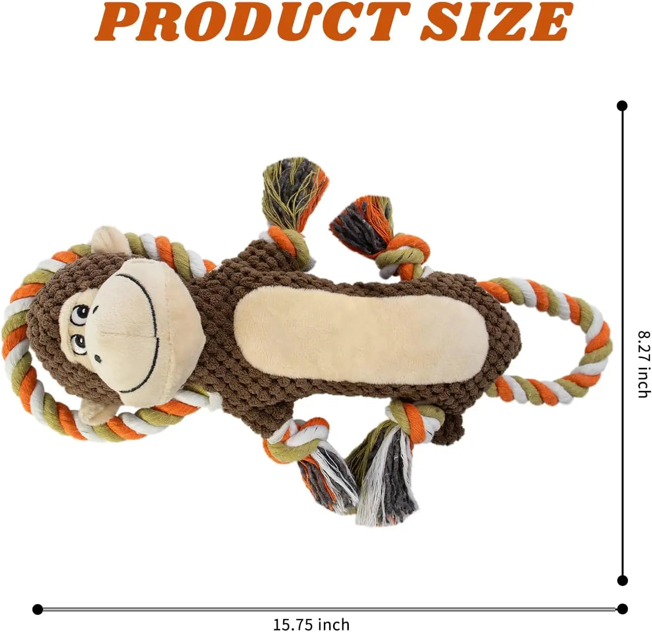 Squeaky Monkey Dog Toy Interactive Plush Chew With Crinkle Paper