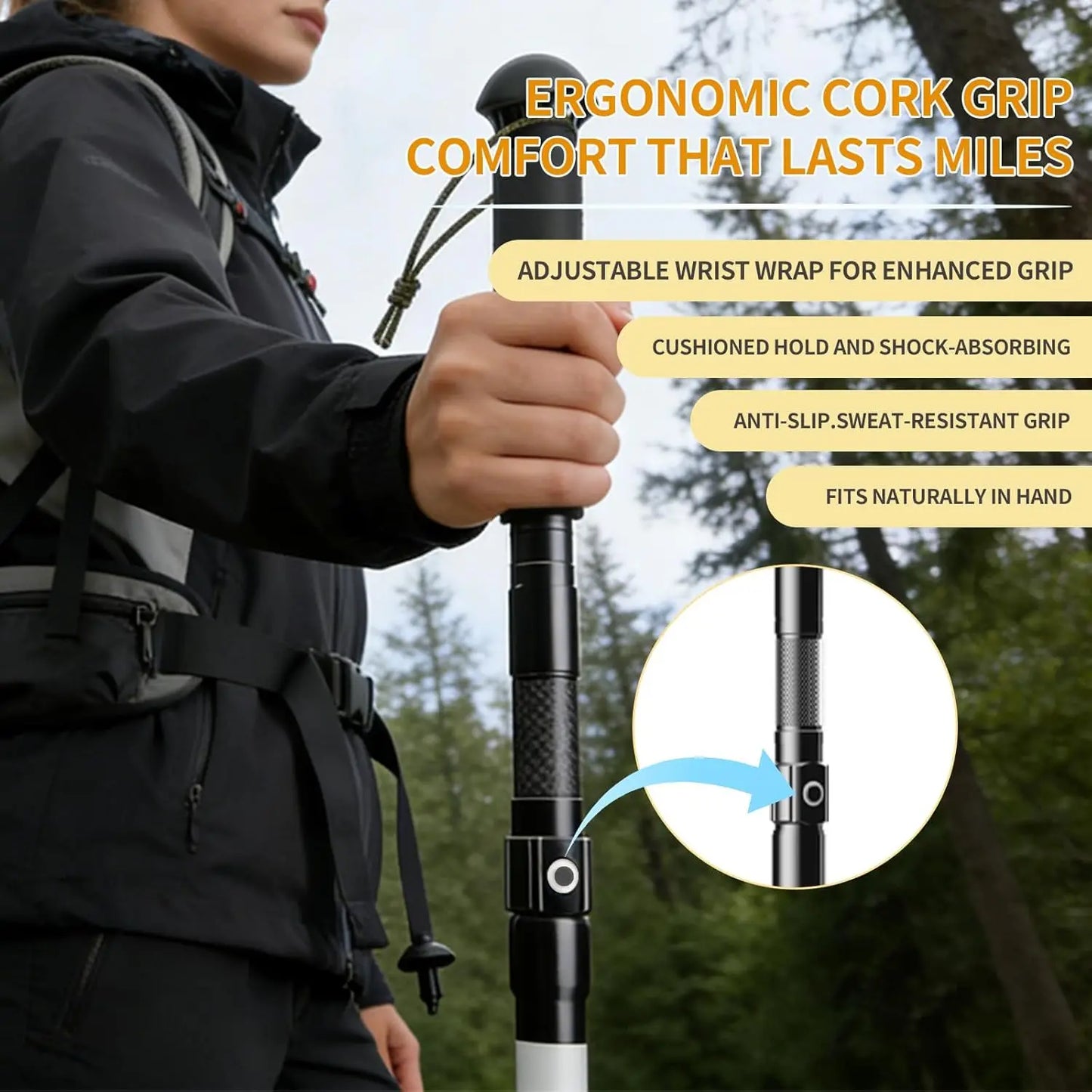 LED Trekking Pole Lightweight Collapsible Walking Stick