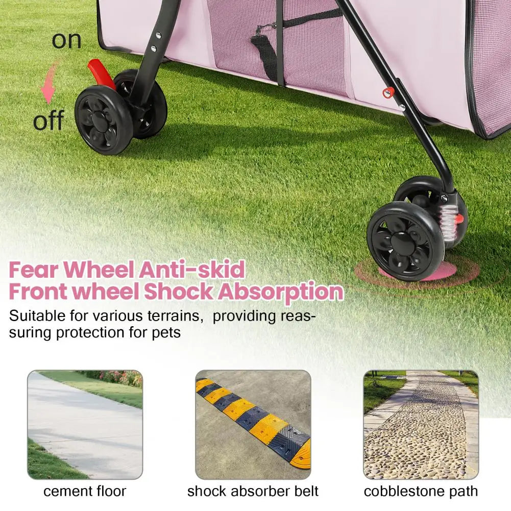 Foldable Dog Stroller With 360 Degree Wheels Five Ventilation Windows