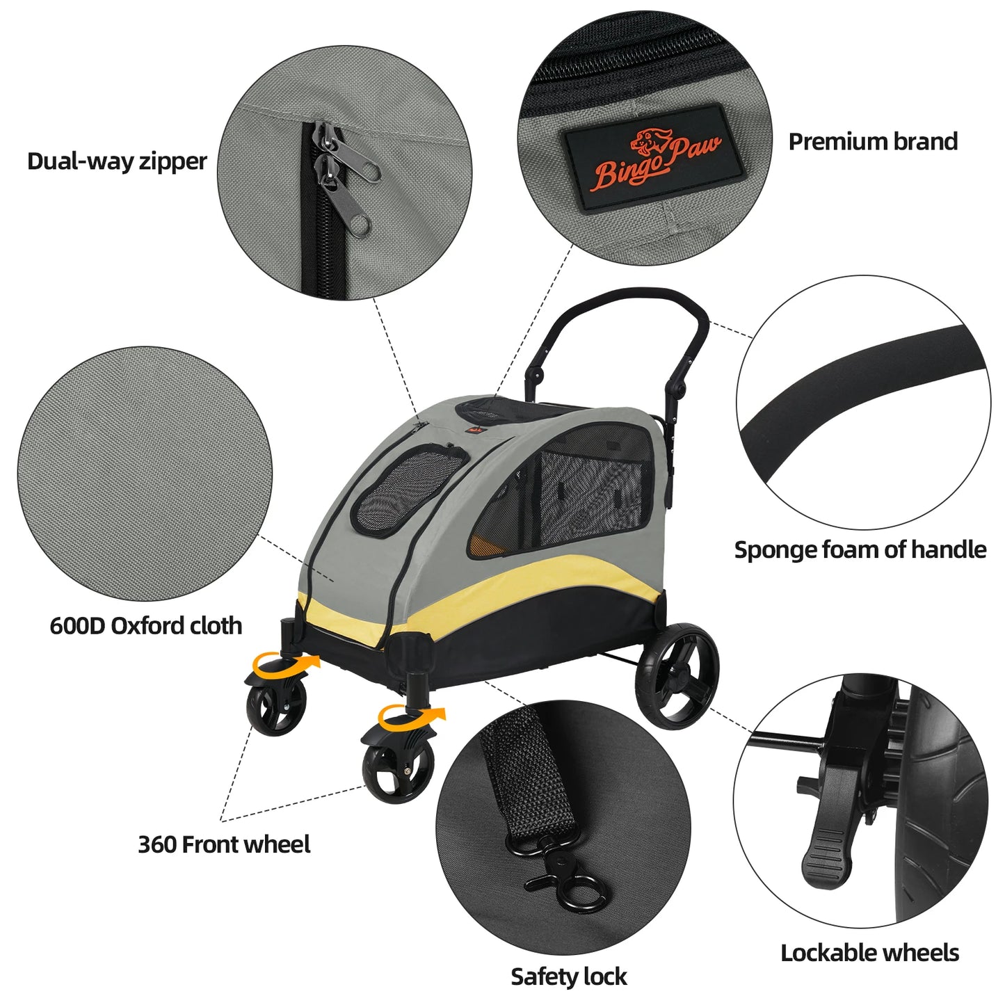Ultra Large Dog Stroller Four Wheel Jogger Wagon Foldable Carrier