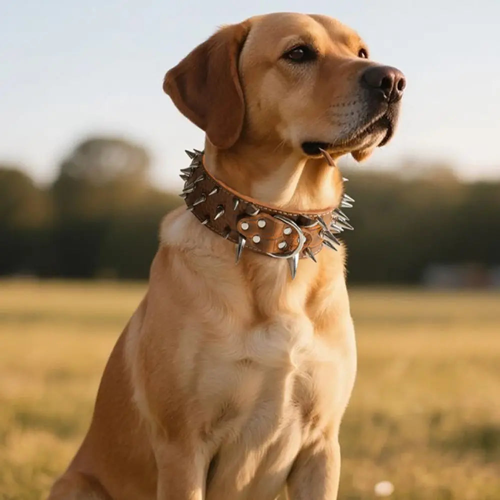 PU Leather Spiked Dog Collar Adjustable Heavy Duty