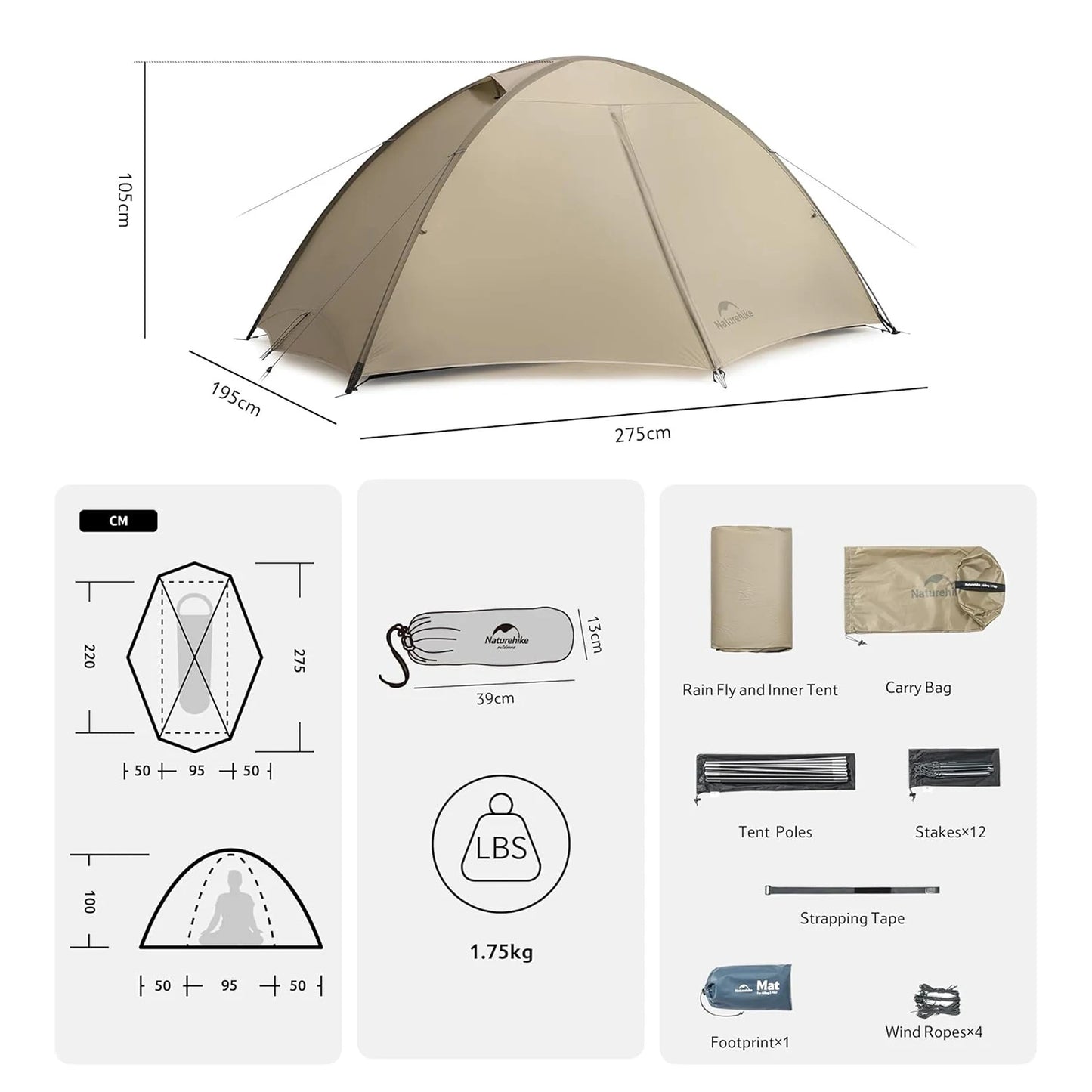 Naturehike Giling Pro 4 Seasons Dome Hiking Tent Camping Gear