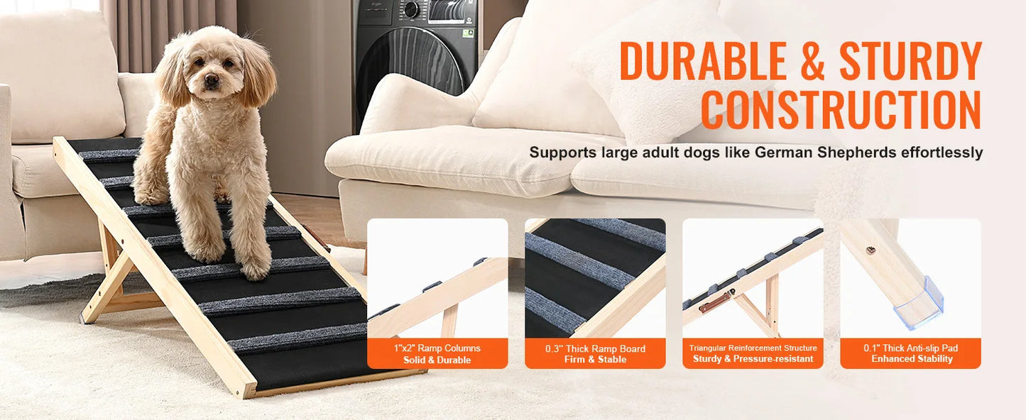 SucceBuy Folding Dog Ramp Anti Slip Adjustable Wooden Pet