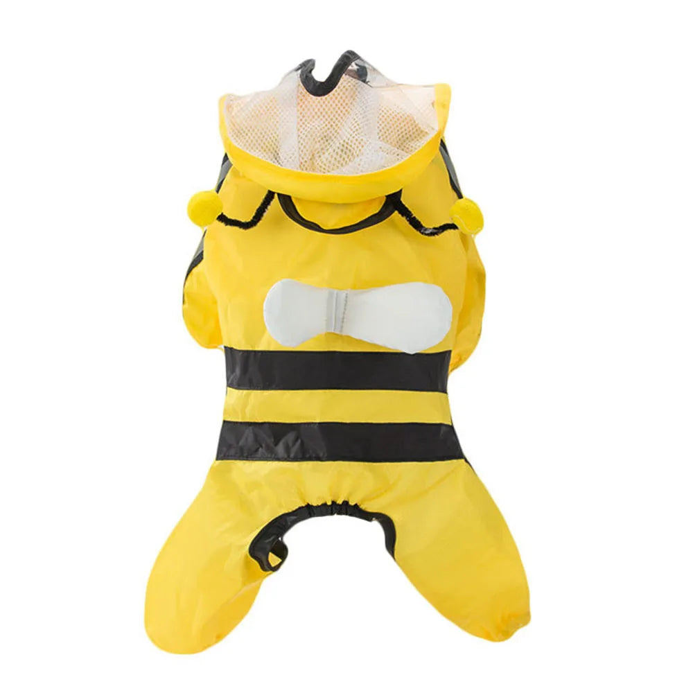 Cute Bear Shape Dog Raincoat With Hat And Reflective Strips