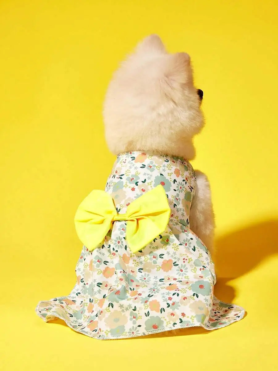 Valentines Day Heart Print Bow Decor Pet Dress For Dog