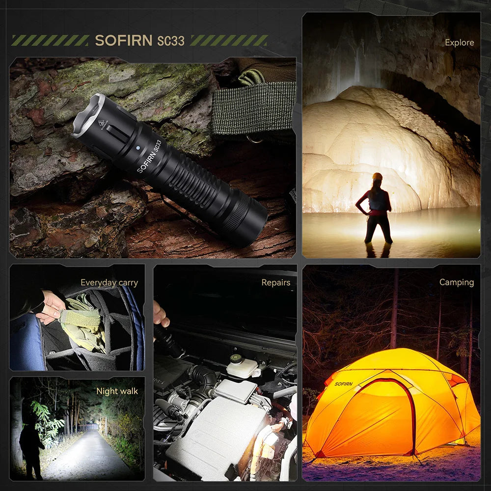 Sofirn SC33 XHP70.3 HI LED Flashlight 5200lm USB-C Rechargeable Torch
