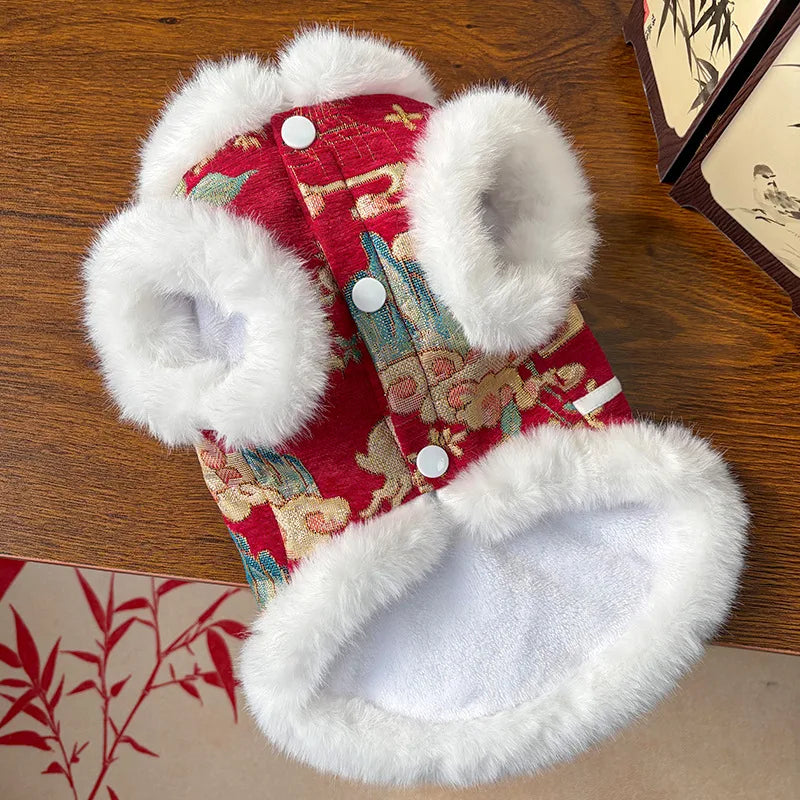 Autumn Winter Thick Velvet Tang Style Chinese Pet Vest