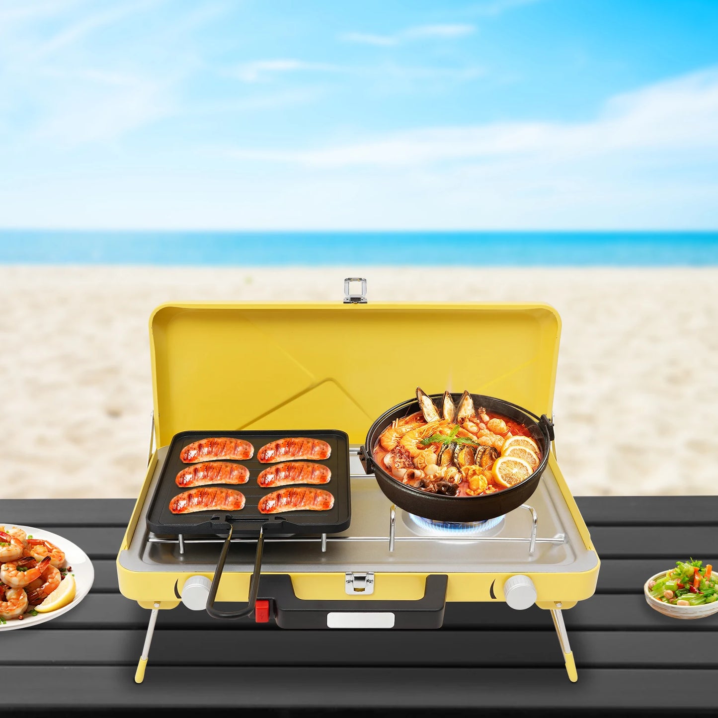 Portable Outdoor Gas Stove 2 Burner 3500W With Windshield Camping