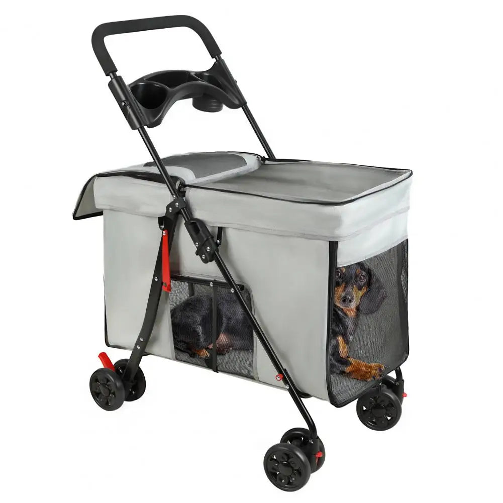 Foldable Dog Stroller With 360 Degree Wheels Five Ventilation Windows