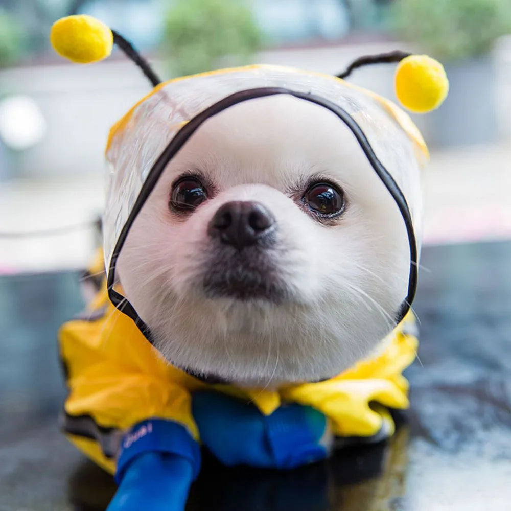 Cute Bear Shape Dog Raincoat With Hat And Reflective Strips