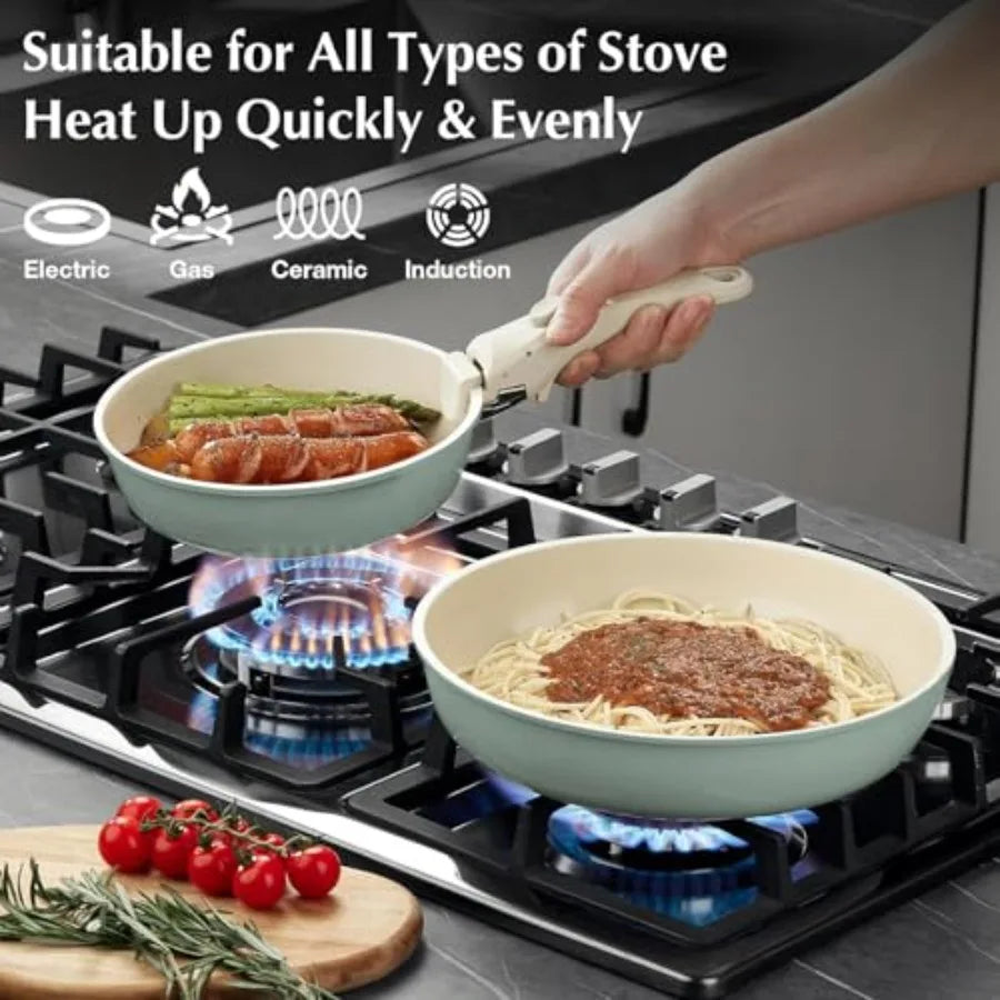 Nonstick Ceramic Pots And Pans Set With Detachable Handle Induction