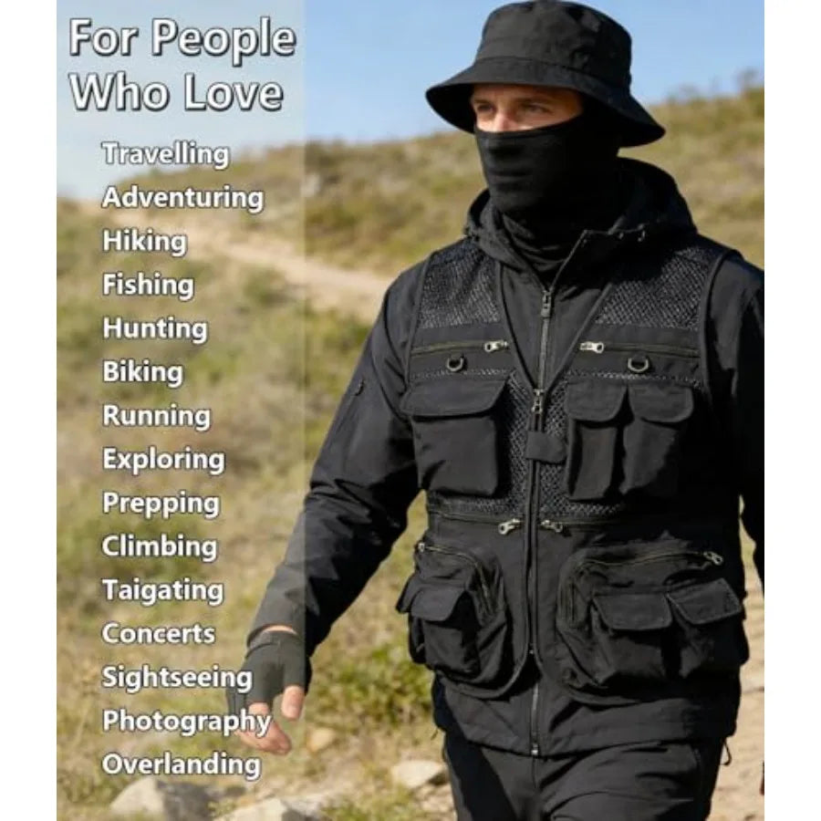 HUNTURE Fishing Vest With Hat Gloves Neck Gaiter For Men