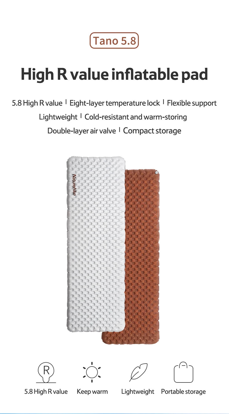 Naturehike Ultralight Inflatable Sleeping Pad R Value 5.8 Outdoor Camping