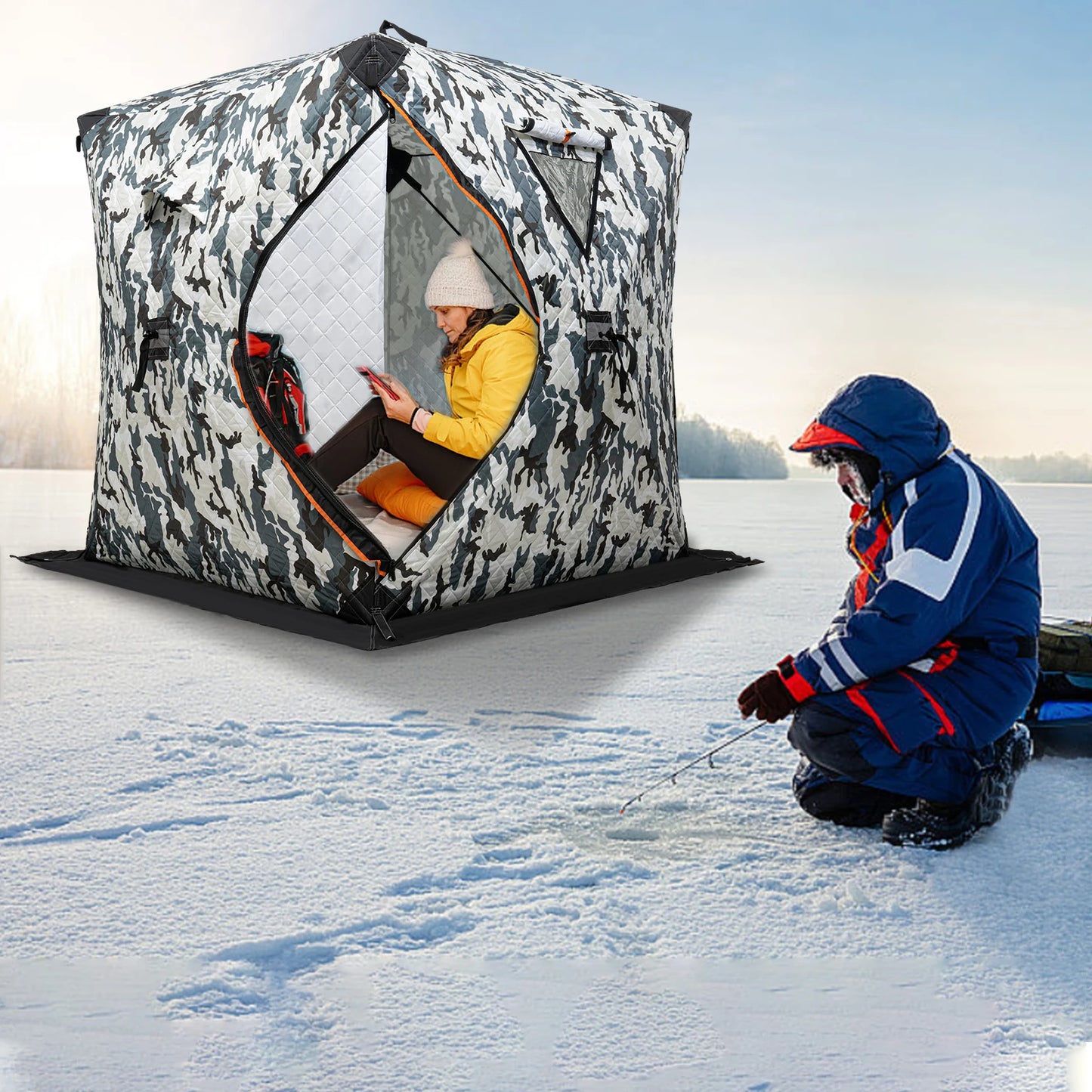 Bymaocar Ice Fishing Tent Outdoor Thermal Shelter Dual Zipper Windproof