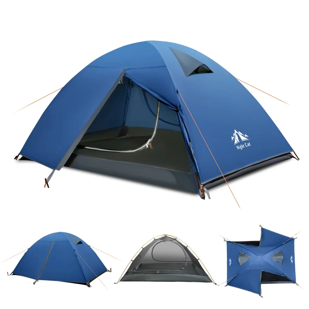 Night Cat 2 Person Backpacking Tent With Aluminum Poles Rainfly Waterproof