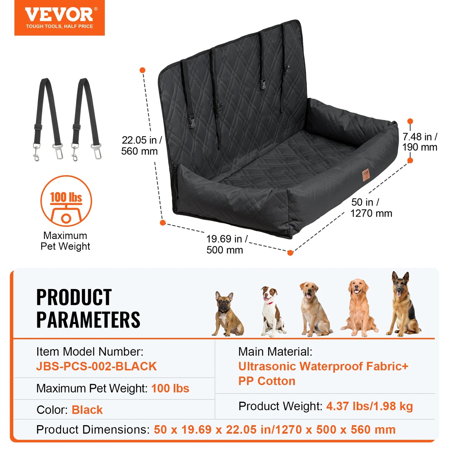 SucceBuy Dog Car Seat Waterproof Booster With ClipOn Leash