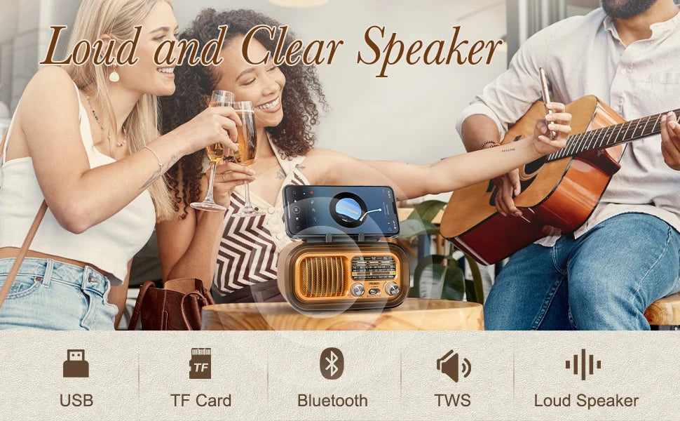 PRUNUS J-150 Retro Bluetooth Radio AM FM Portable Solar Battery