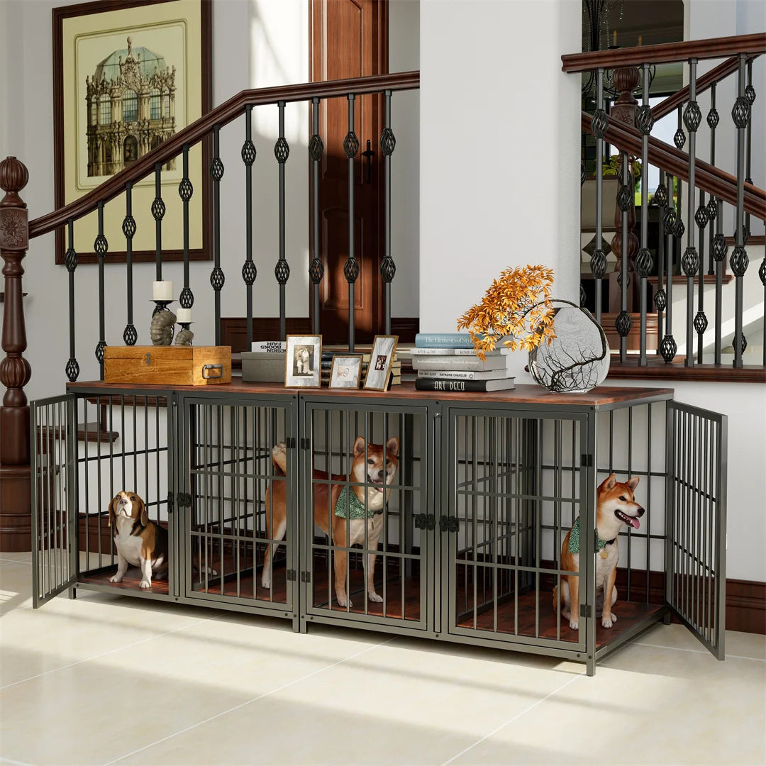 BINGOPAW Heavy Duty Wooden Dog Crate End Table With Doors