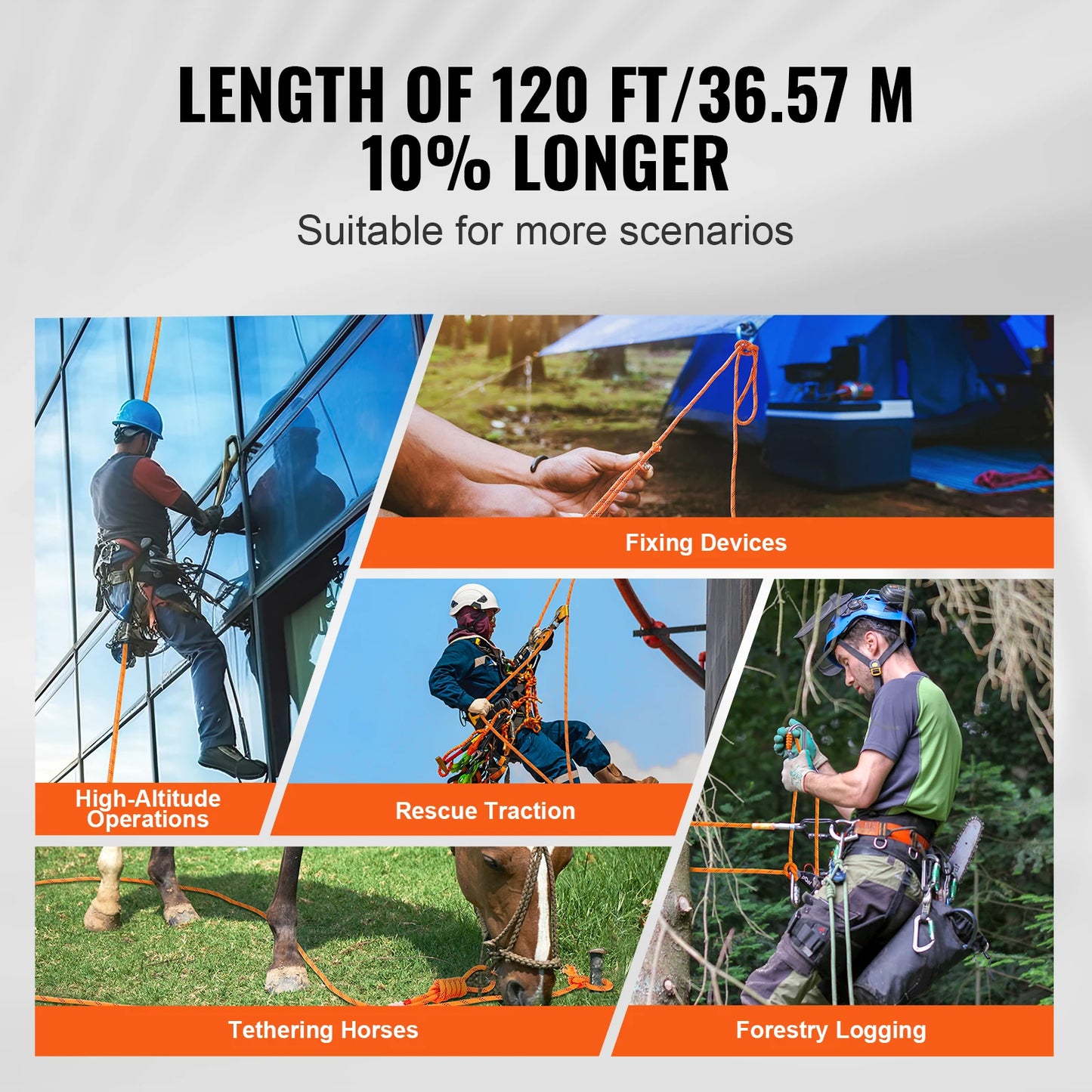 SucceBuy 120ft Dual-Weave Polyester Cord 3/8 1/2 inch 48-Strand Multi-Use Rope for Arborist Activities Adventures Versatile