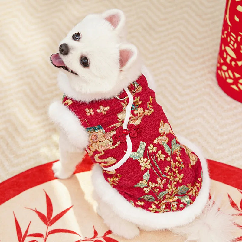 Autumn Winter Thick Velvet Tang Style Chinese Pet Vest