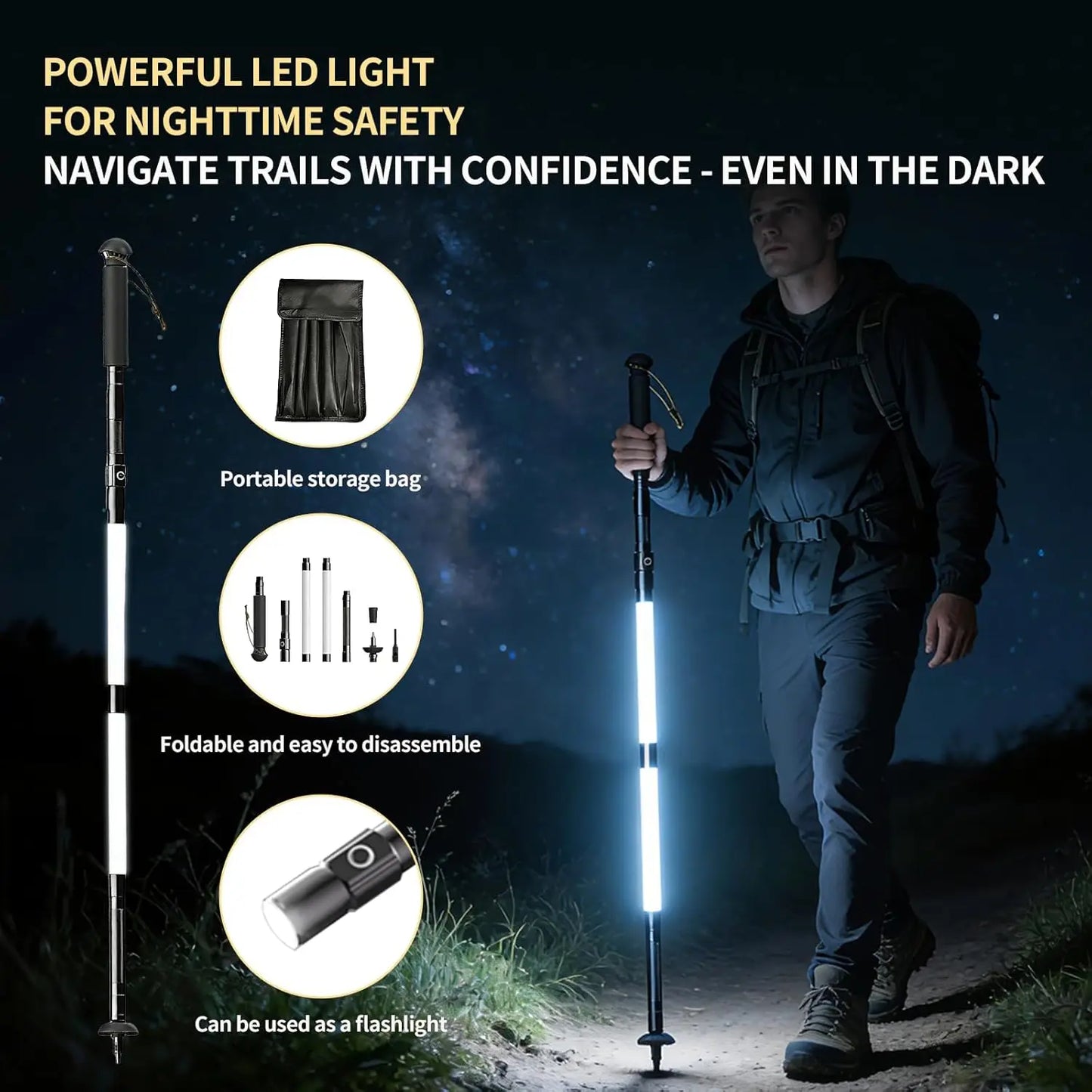LED Trekking Pole Lightweight Collapsible Walking Stick