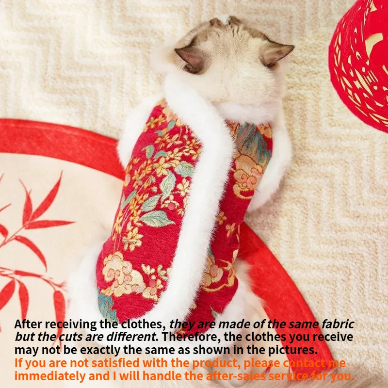 Autumn Winter Thick Velvet Tang Style Chinese Pet Vest