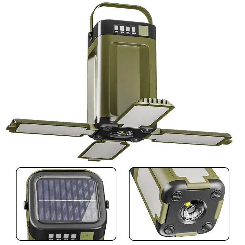 Solar Rechargeable Camping Lantern Foldable LED Light Waterproof Portable