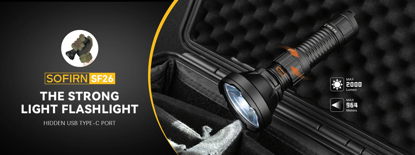 Sofirn SF26 21700 Tactical Flashlight 2000lm USB C Rechargeable