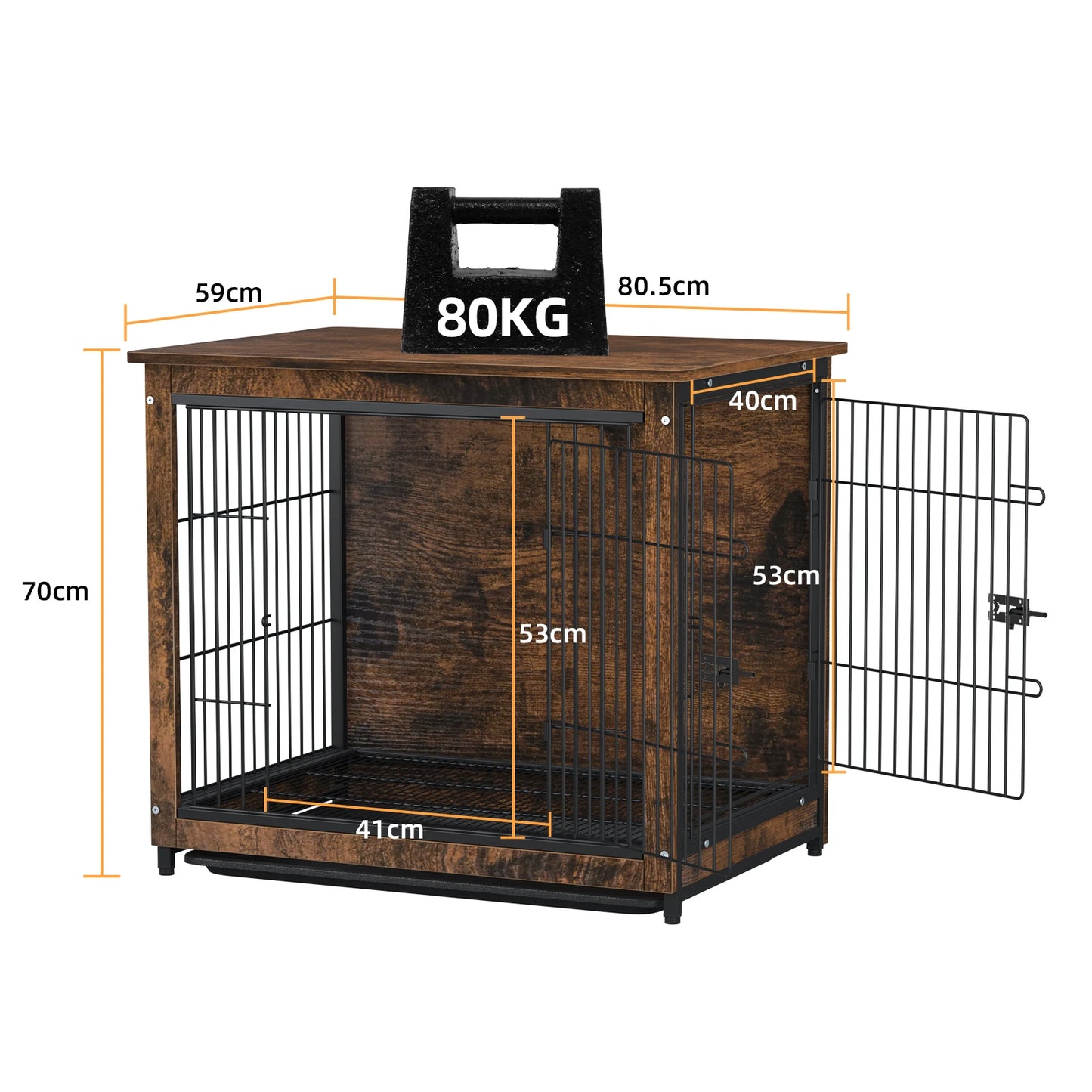 BINGOPAW Wooden Metal Dog Crate End Table With Two Doors