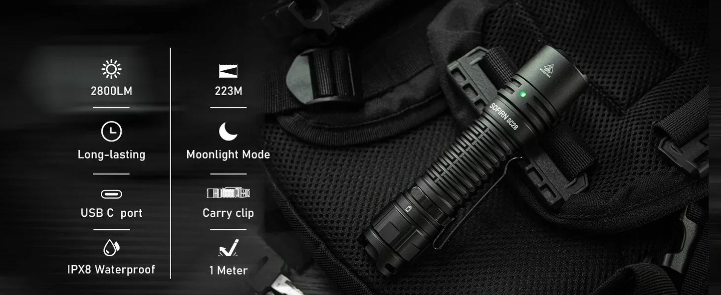 Sofirn SC28 2800LM XHP50B Rechargeable 21700 USB Type C LED Flashlight