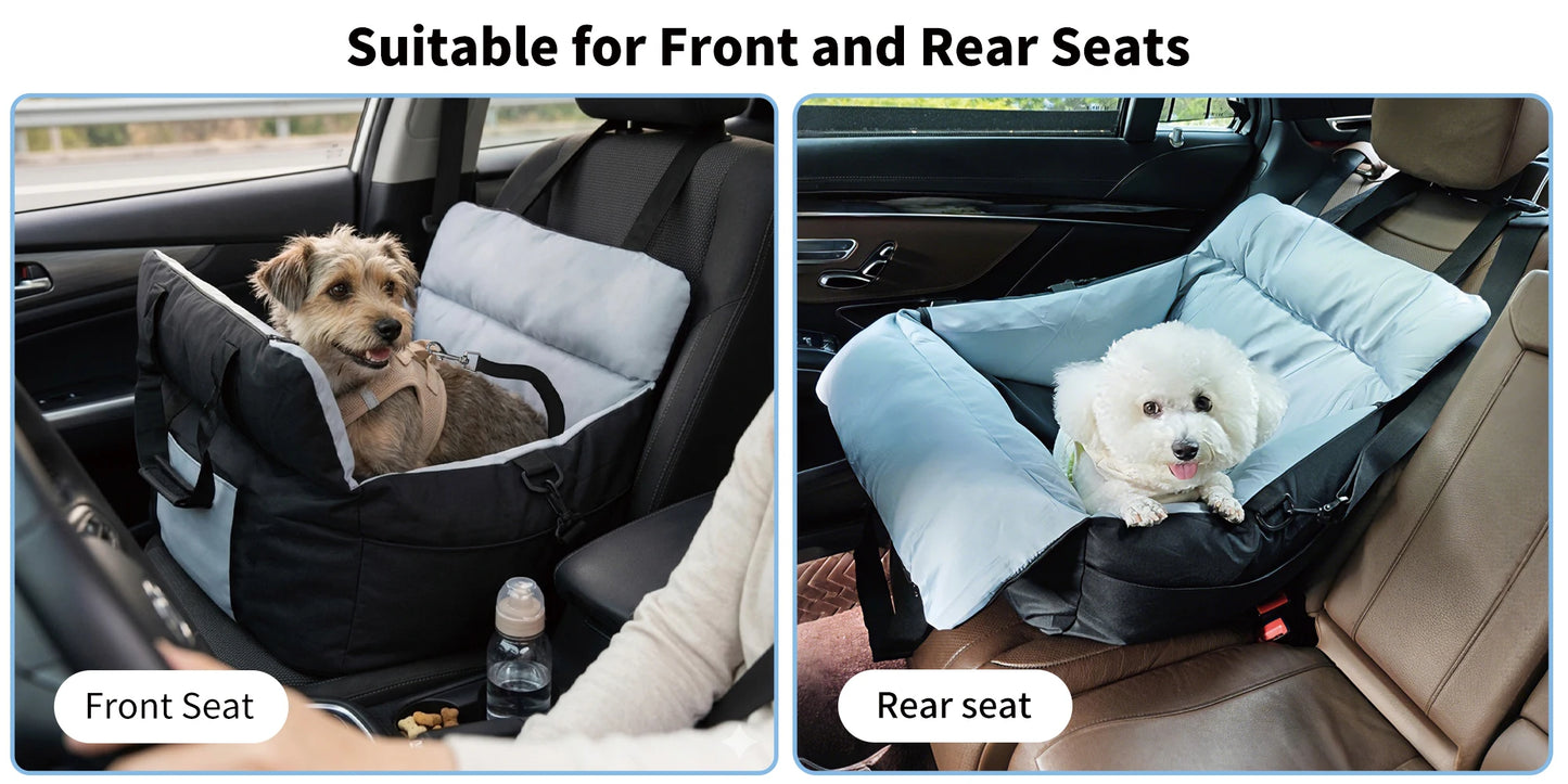 Portable Dog Car Seat Pet Dog Booster Seat Puppy Travel Carrier Bed with Safety Belt Storage Pocket Removable Washable Cover