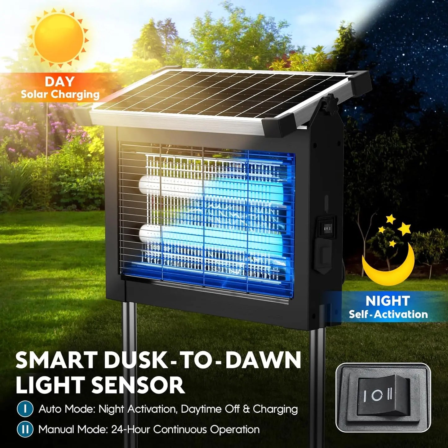 Solar Bug Zapper 4500V Outdoor Mosquito Zapper Waterproof Garden