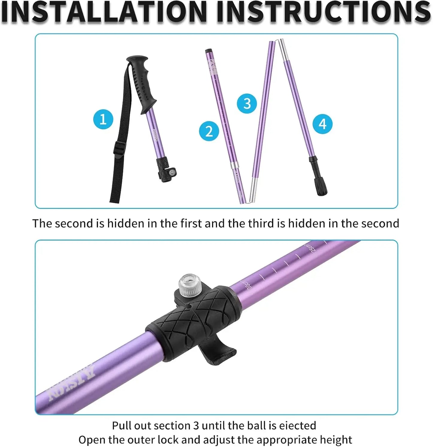 AISUN Outdoor Lightweight Adjustable Trekking Poles For Hiking