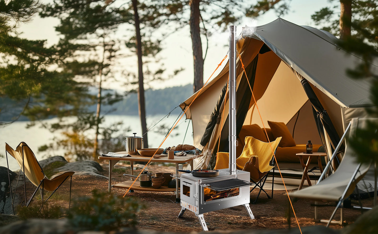 Hot Tent Wood Burning Stove Portable With Stainless Chimney Pipes