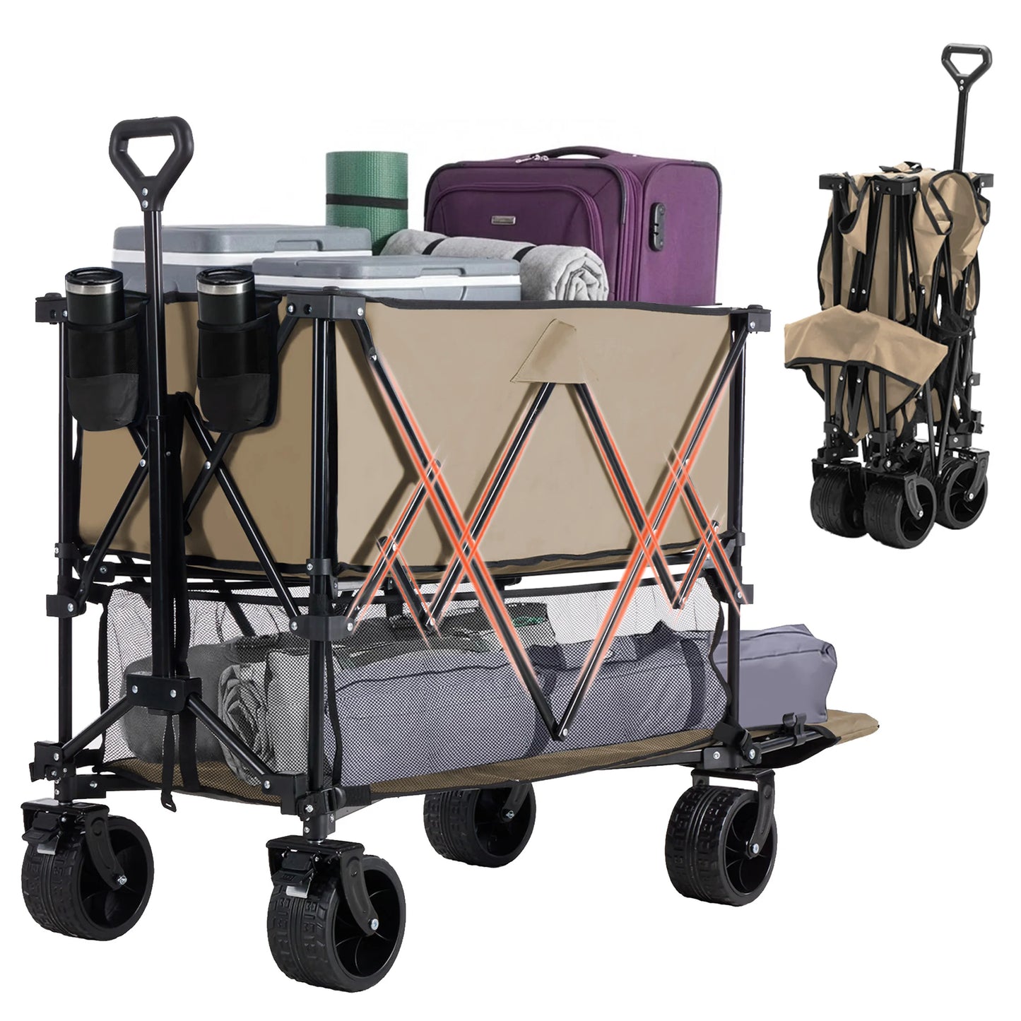 JHK Outdoor Double Decker Wagons Cart Large Capacity Collapsible