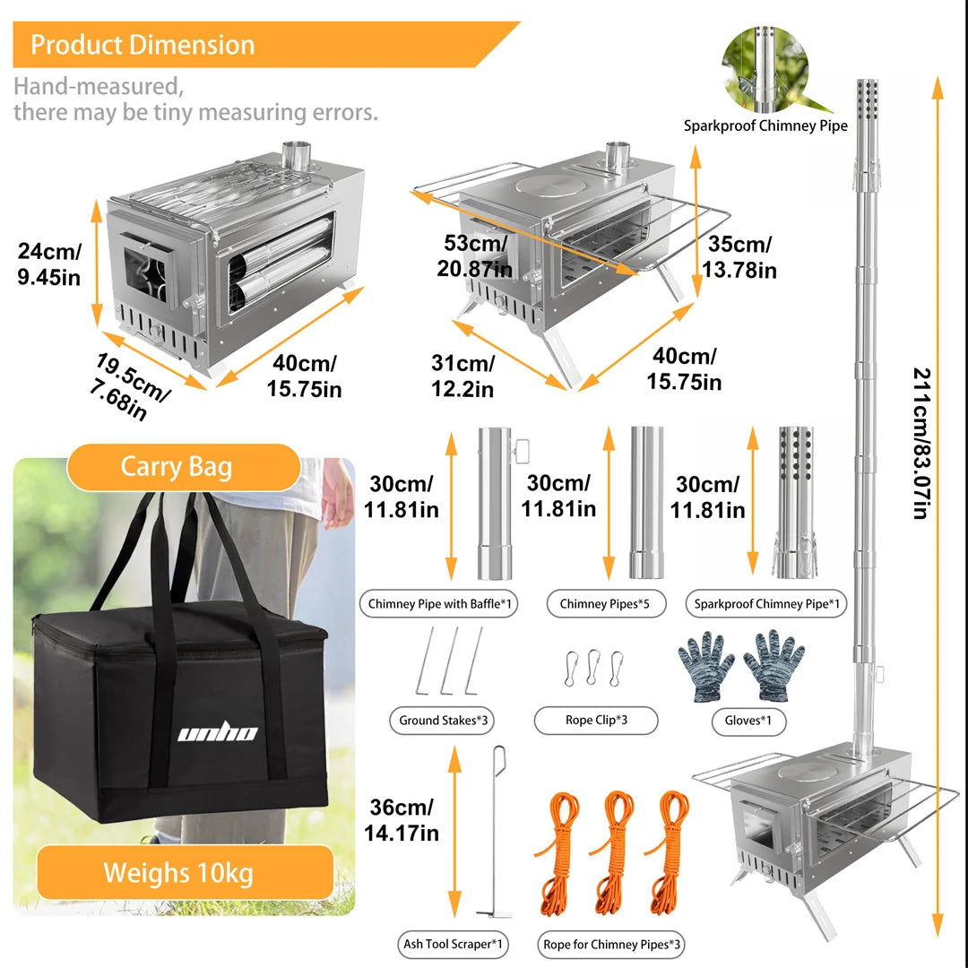Hot Tent Wood Burning Stove Portable With Stainless Chimney Pipes