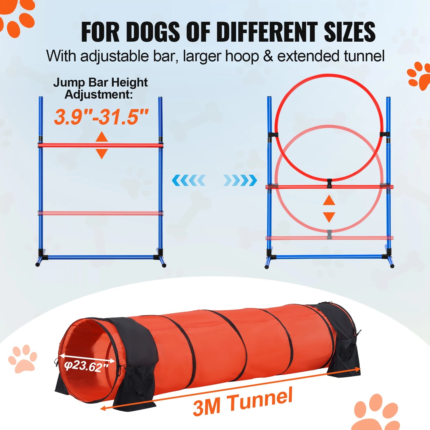 Dog Agility Training Equipment Set With Adjustable Hurdles And Obstacle Tunnel