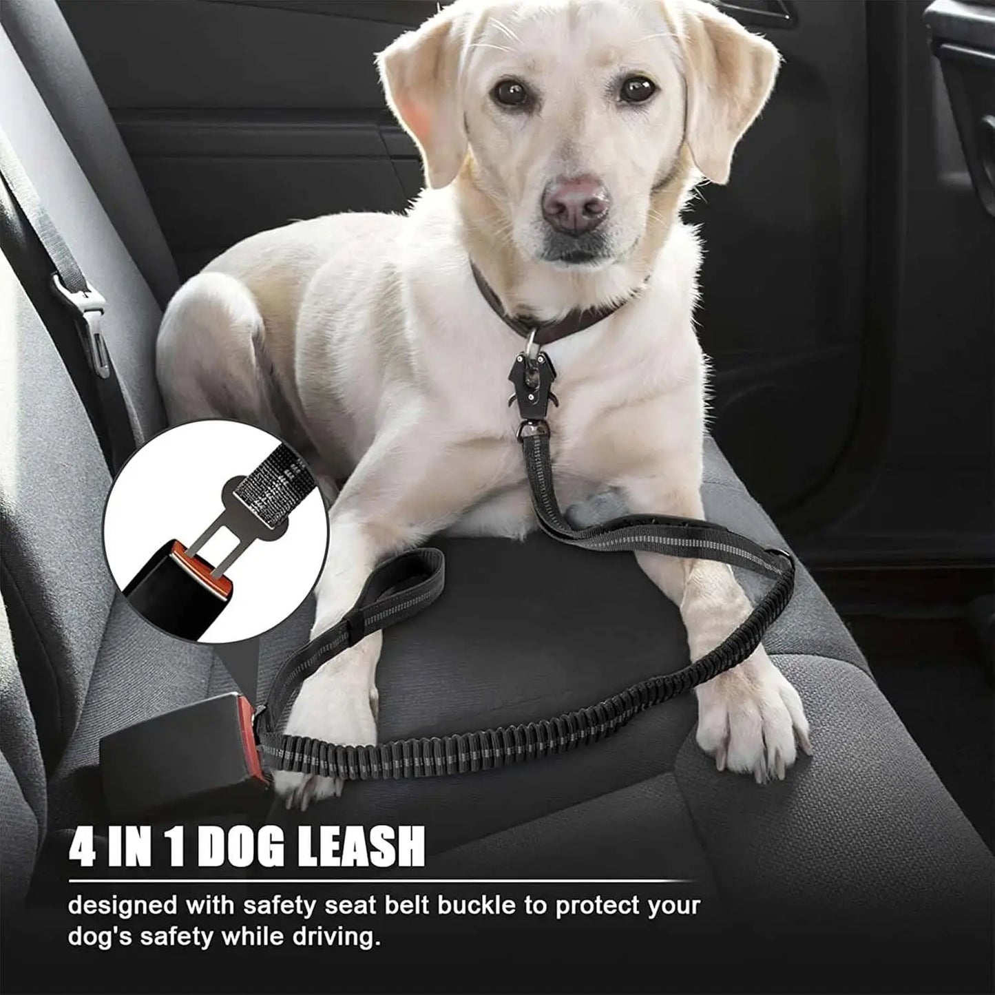 DCLOUD Reflective Shock Absorbing Dog Leash With Car Seatbelt