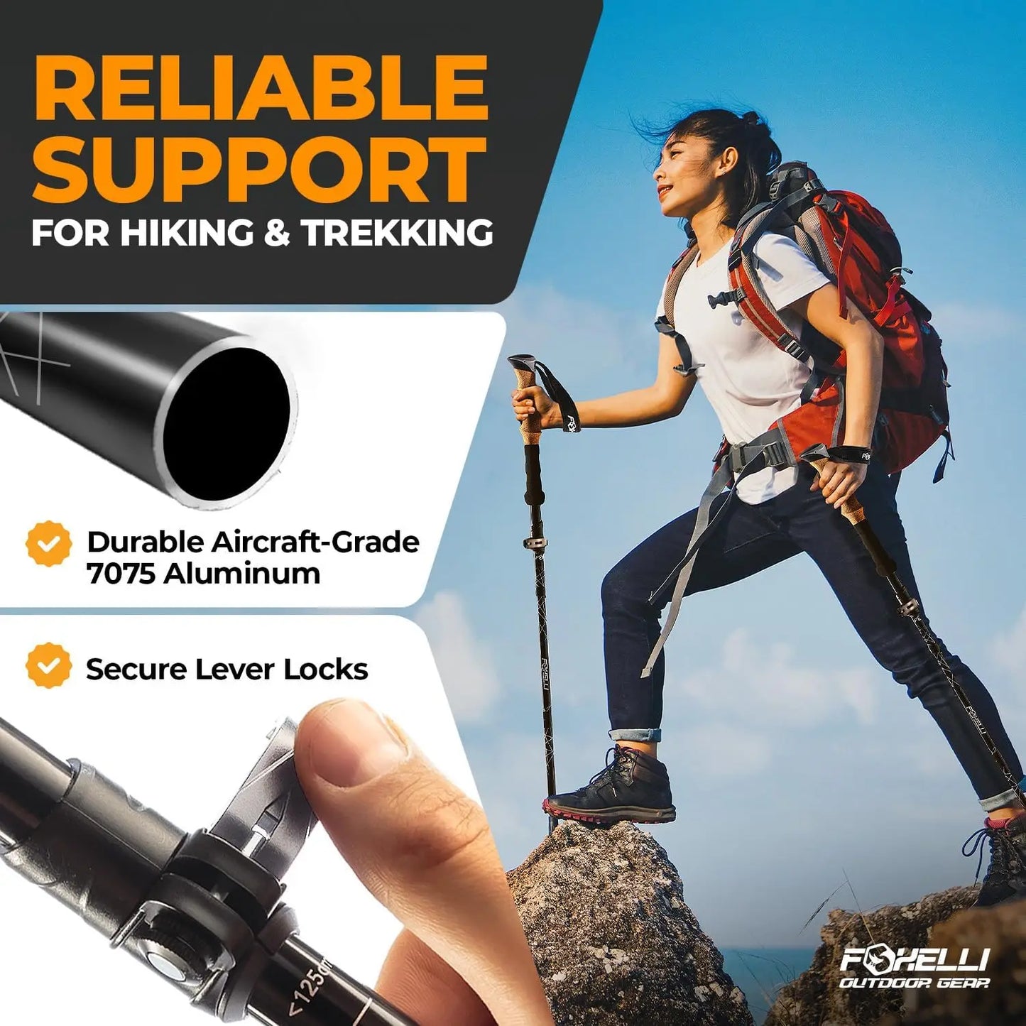 Lightweight Trekking Poles With Ergonomic Cork Grip And Quick Locks