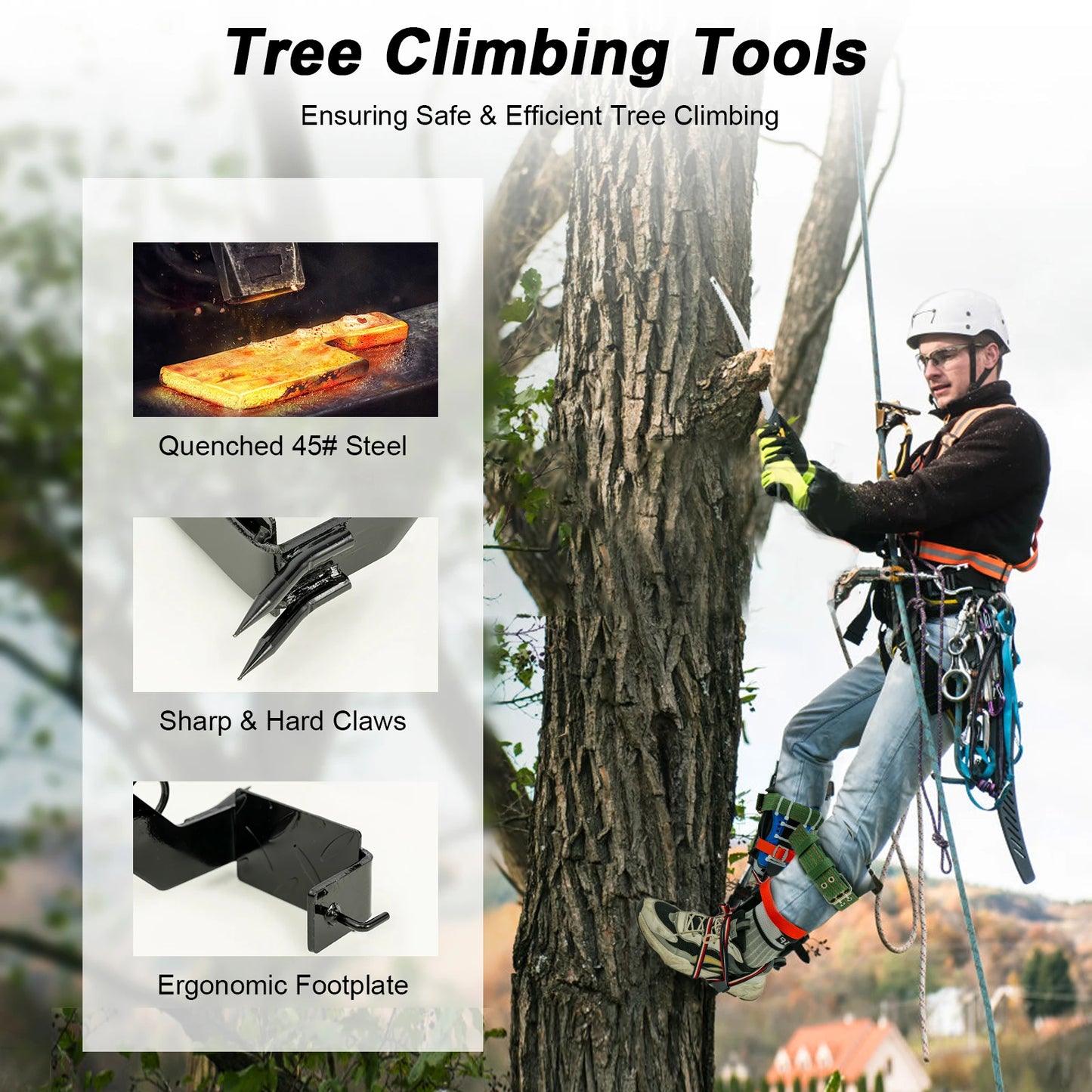 Professional Tree Climbing Spikes Kit With Safety Harness Capacity 220lbs